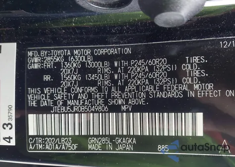 2011 Toyota 4Runner Limited V6 из США, поврежденный, VIN JTEBU5JR0B5049806